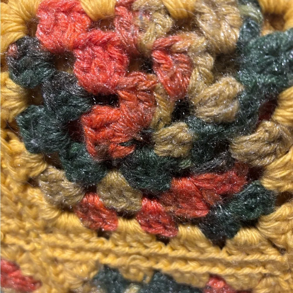 Colorful Crochet Granny Square Blanket- Yellow & Green 38X58 Like New